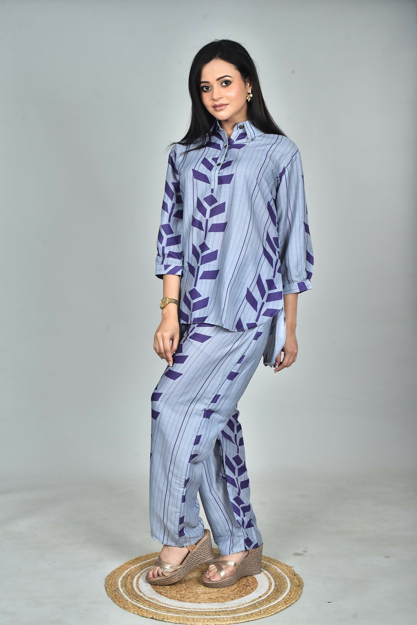 Morchari Digital Print Semi Muslin Co-Ord Set Top & Trouser-Multicolor - Swadesiicart