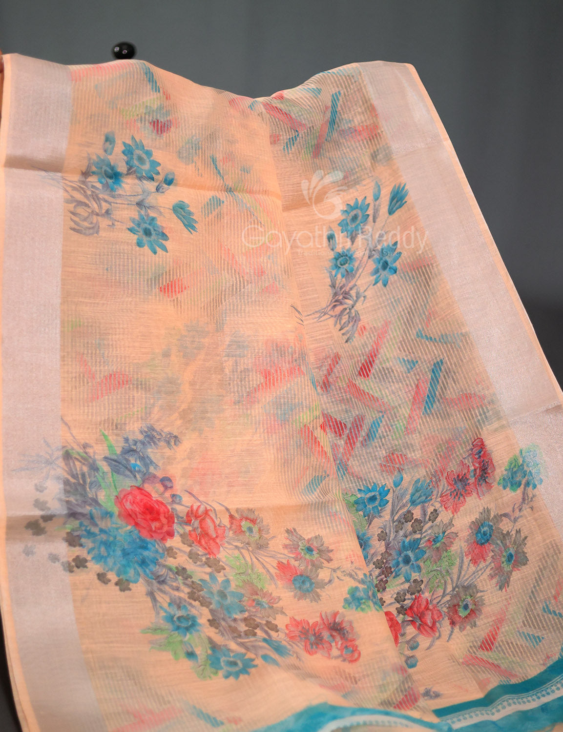 Shades of Light Peach Colour Print Semi Chanderi Saree By Gayathri Reddy Designer Studio | Swadesiicart