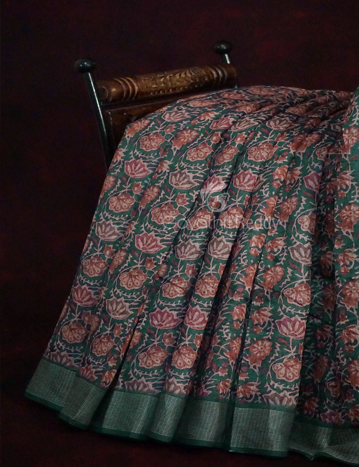 Light Green Lotus Print Semi Chanderi Saree By Gayathri Reddy Designer Studio | Swadesiicart