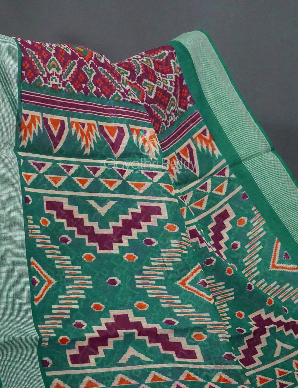 Combination Of Jamuni Colour With Patola Print Semi Chanderi Saree With Contrast Blouse By Gayathri Reddy Designer Studio | Swadesiicart