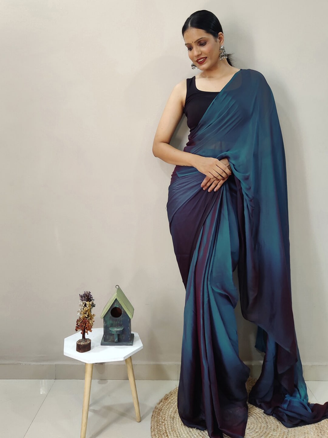 Mitera Blue Ombre Dyed Ready To Wear Saree | Swadesiicart