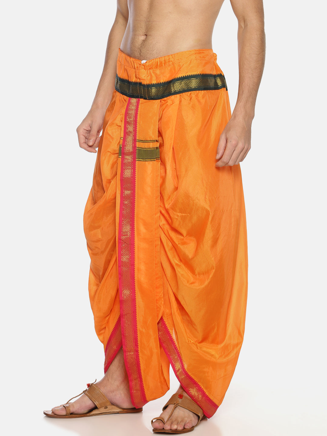 Sethukrishna Men Orange Solid Readymade Dhoti Pant | Swadesiicart