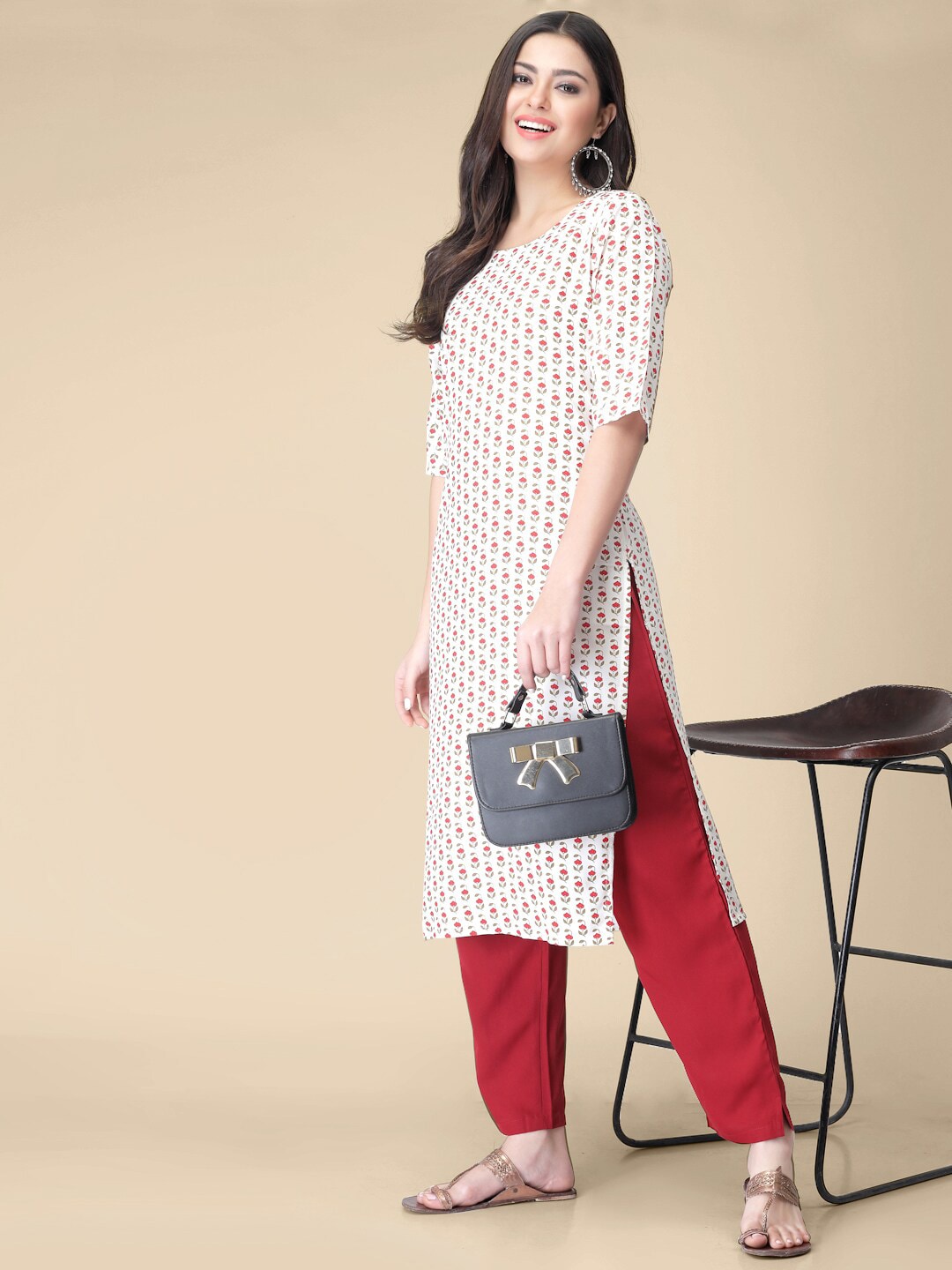 Kalini Floral Printed Round Neck Kurta with Trousers - Swadesiicart