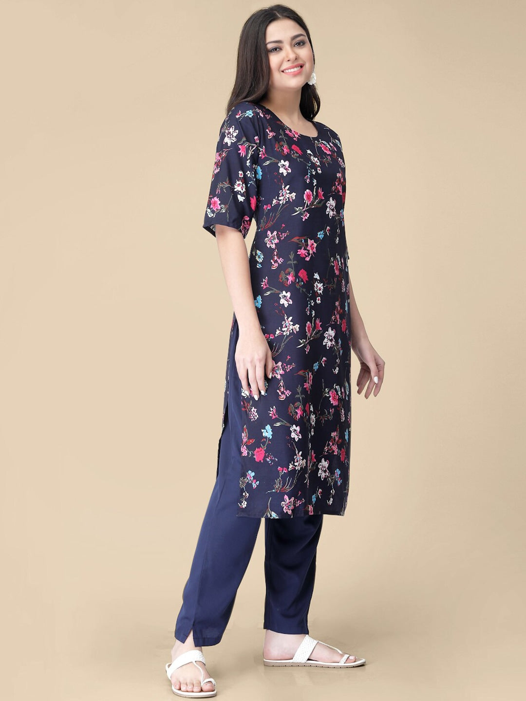 Kalini Floral Printed Regular Kurta with Trousers - Swadesiicart