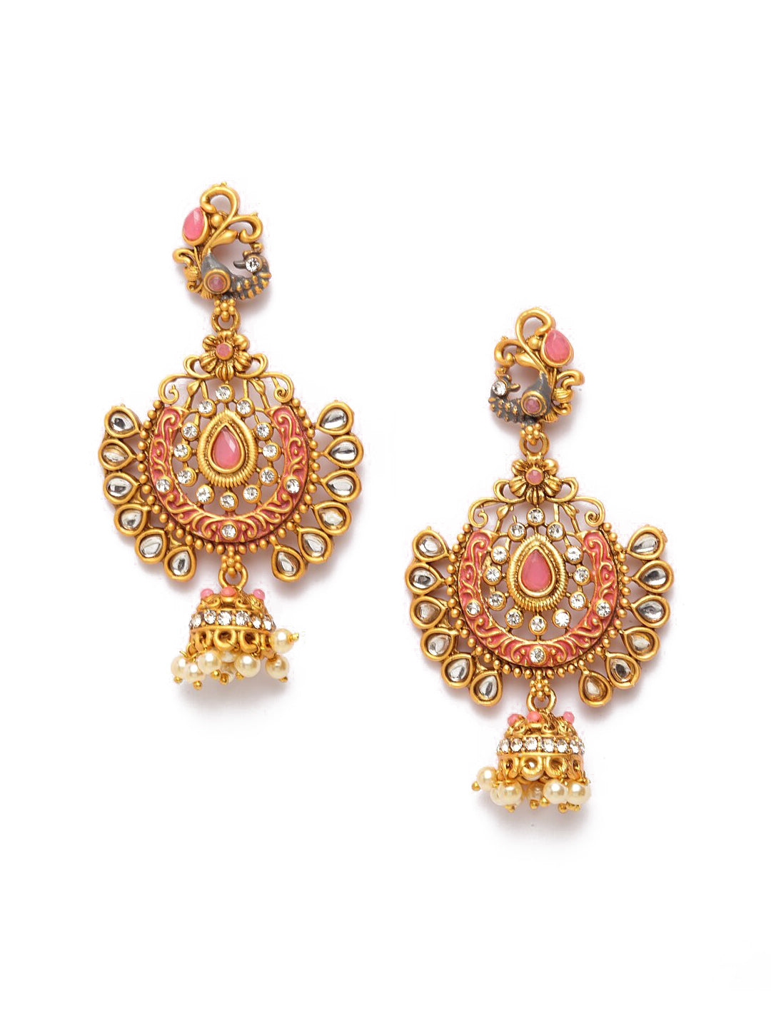 Shining Diva Gold-Toned Dome Shaped Jhumkas - Swadesiicart