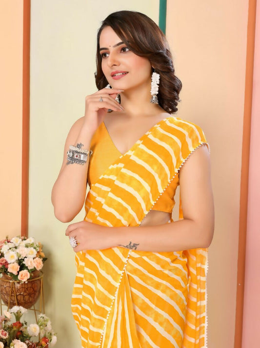 Yellow Georgette Designer Printed Ready To Wear Saree - Elite | Swadesiicart