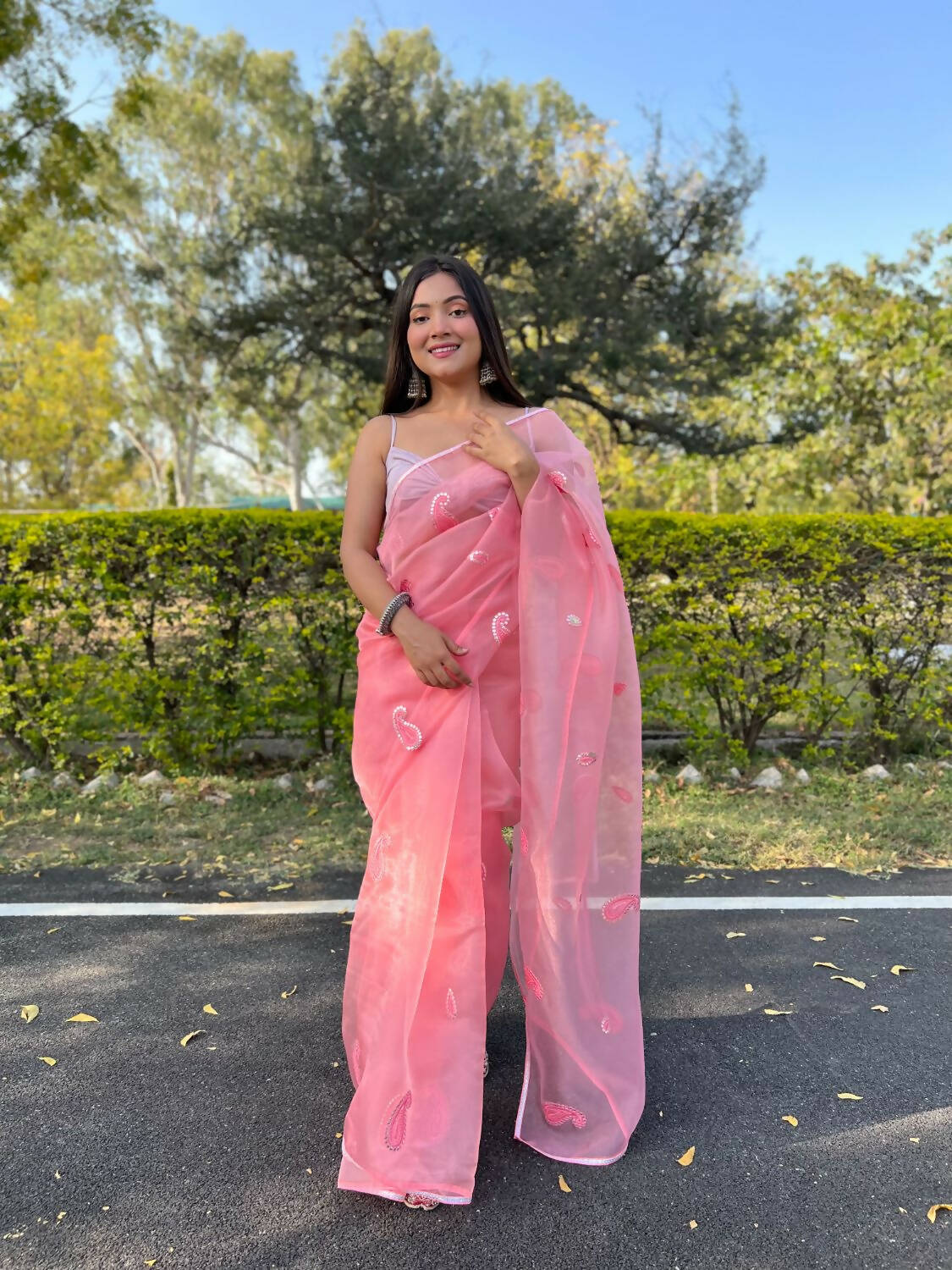 Vamsee Pink Organza Saree - Swadesiicart