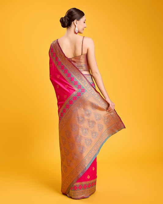 Monjolika Fashion Rani Pink Banarasi Rich Zari Woven Weave For Opulent Charm Silk Saree | Swadesiicart
