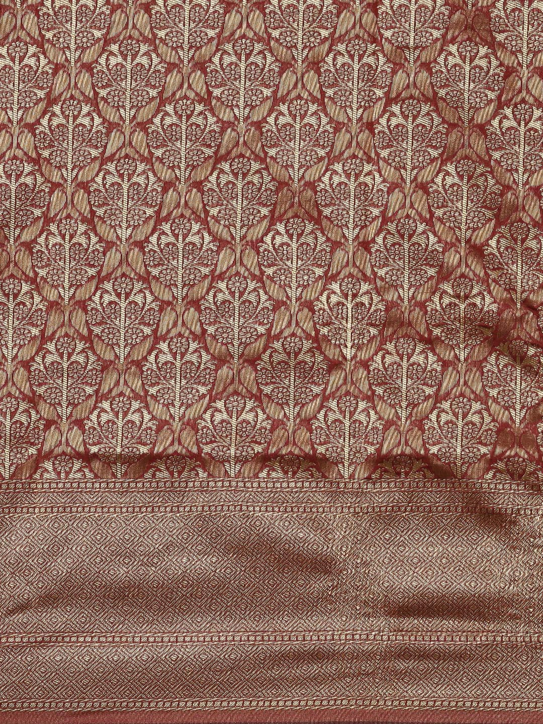 Kalini Maroon & Golden Ethnic Motifs Woven Design Banarasi Saree | Swadesiicart
