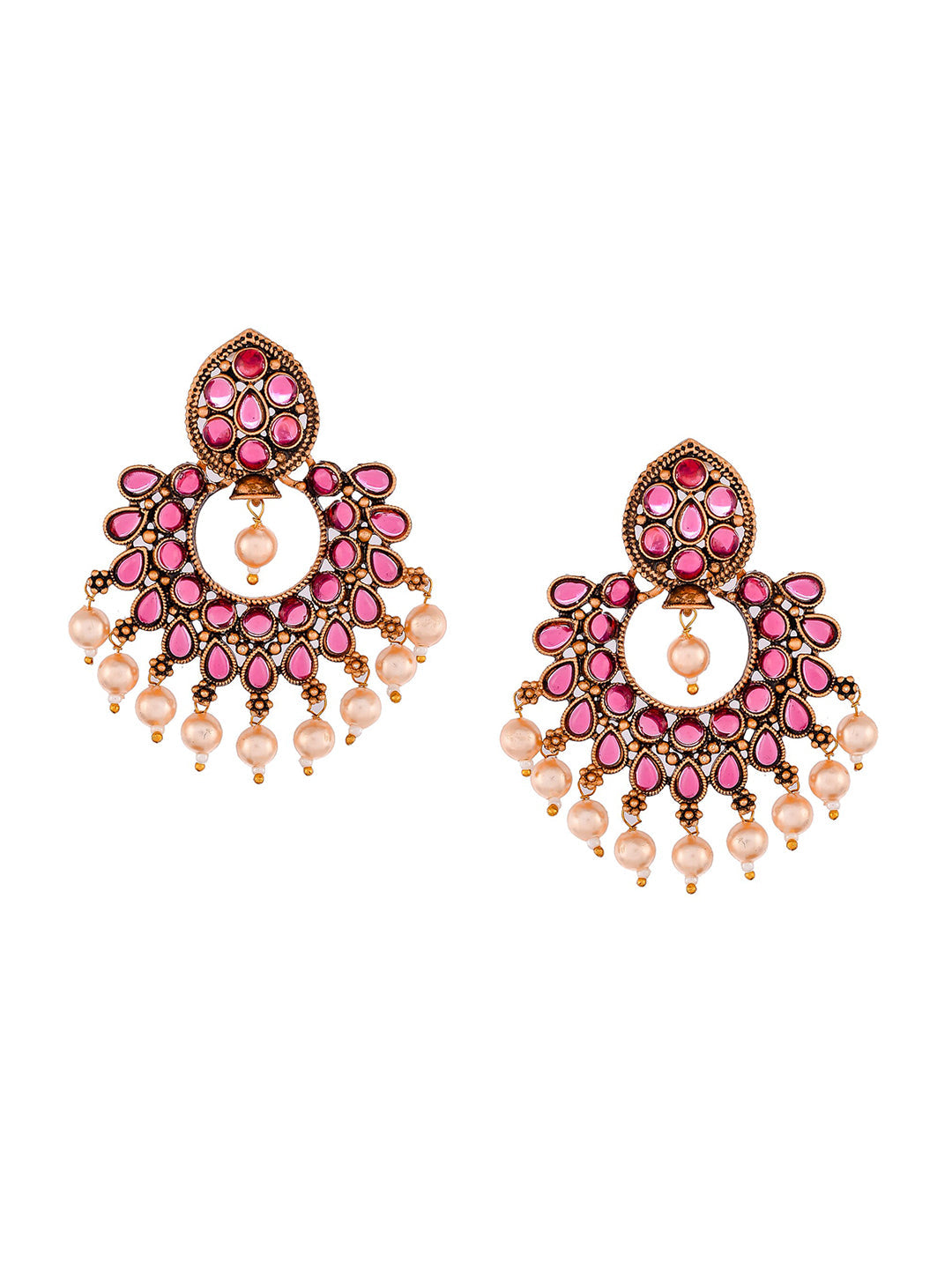 Shoshaa Magenta Gold-Polished Contemporary Drop Earrings | Swadesiicart