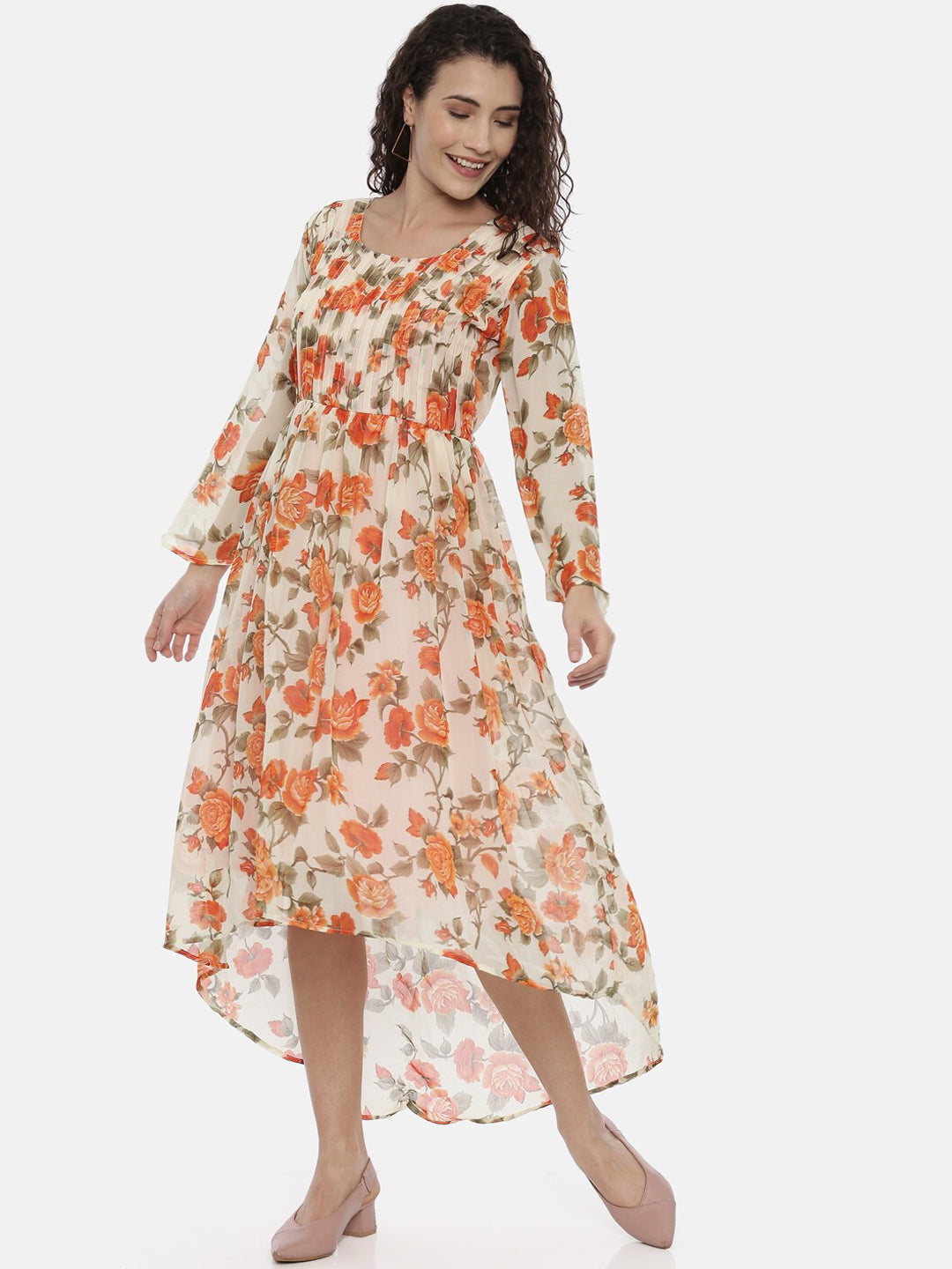 Souchii Women Cream-Coloured Printed A-Line Dress - Swadesiicart