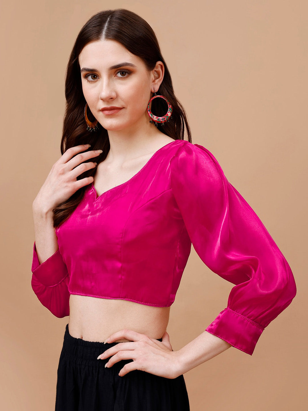 Tikhi Imli Pink Sweetheart Neck Puff Sleeves Saree Blouse | Swadesiicart