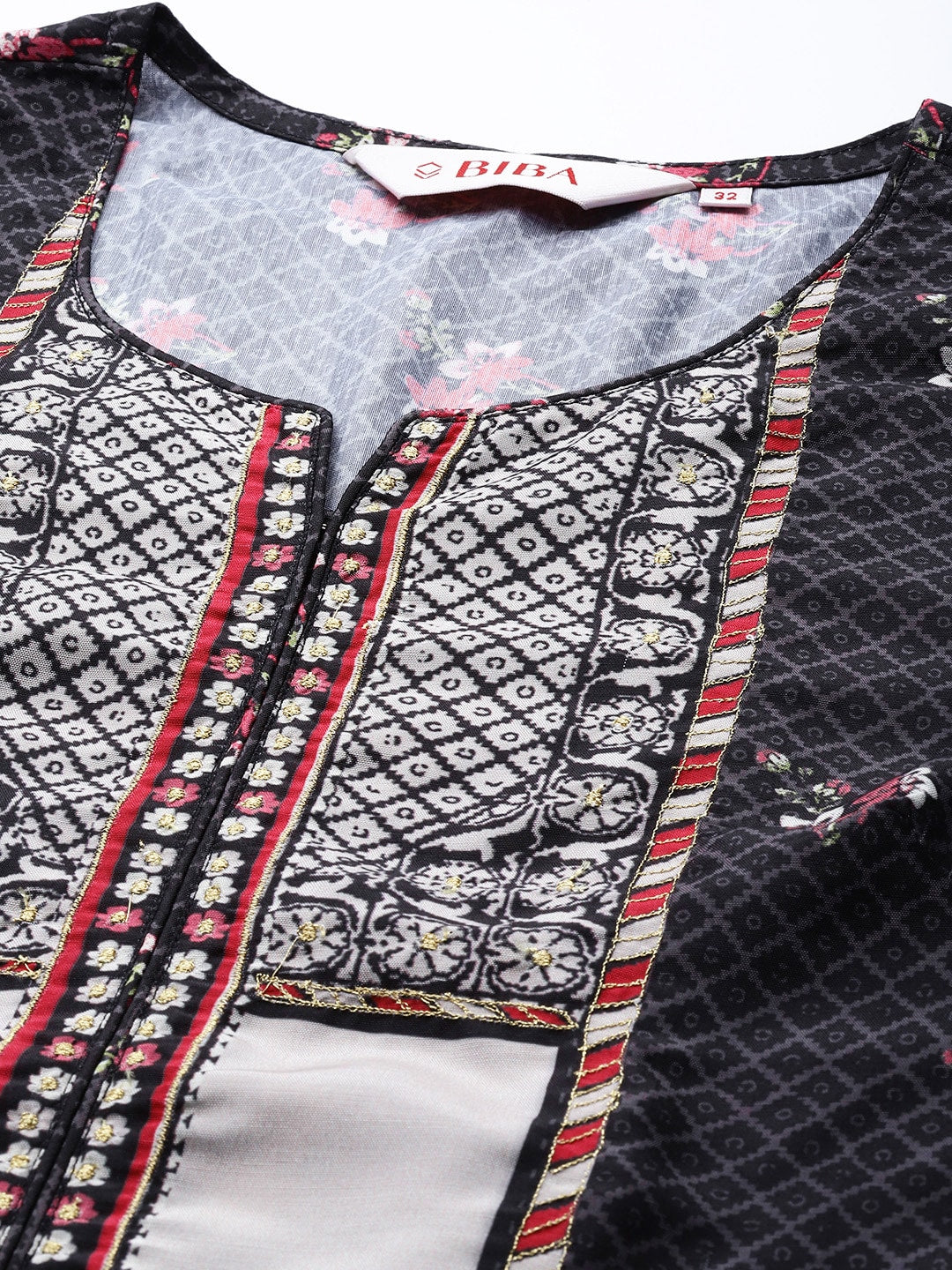 Biba Women Black & Red Ethnic Motifs Printed Kurta - Swadesiicart