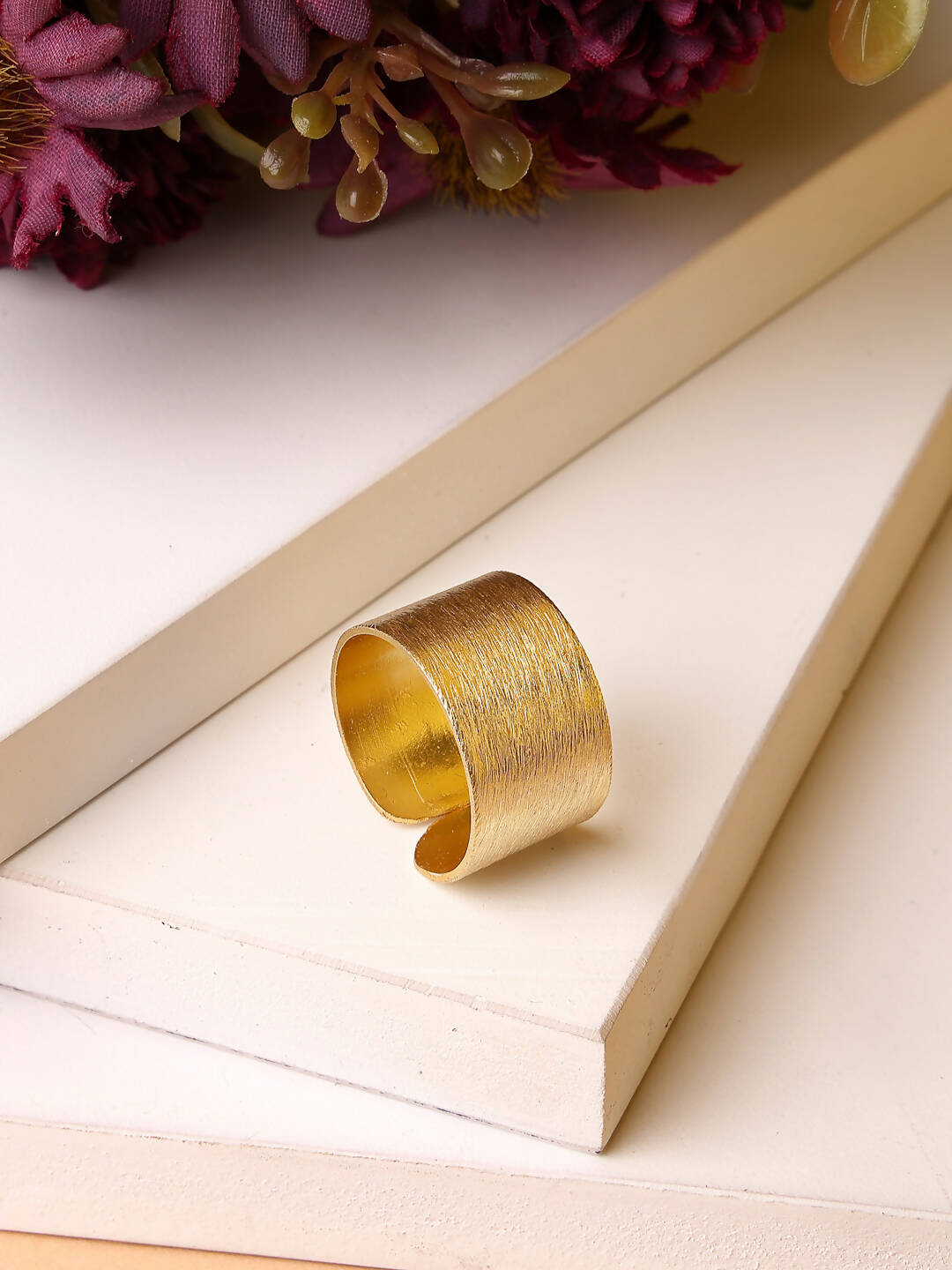NVR Women Gold-Polished Solid Adjustable Finger Ring | Swadesiicart