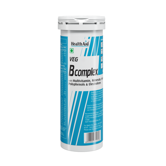 HealthAid Vegan B Complex with Multivitamins & Electrolytes Mango Flavour Effervescent Tablets - HealthAid