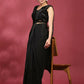 Black Imported Crush Lycra Texture Pattern Ready to Wear Saree with stitched Blouse - Nirvana | Swadesiicart