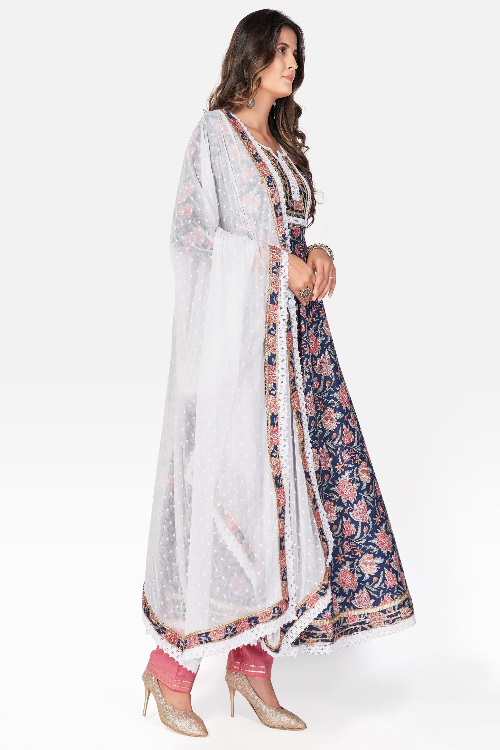 NOZ2TOZ Women Blue Anarkali Kurta With Pant & Dupatta (3pcs set) - Swadesiicart