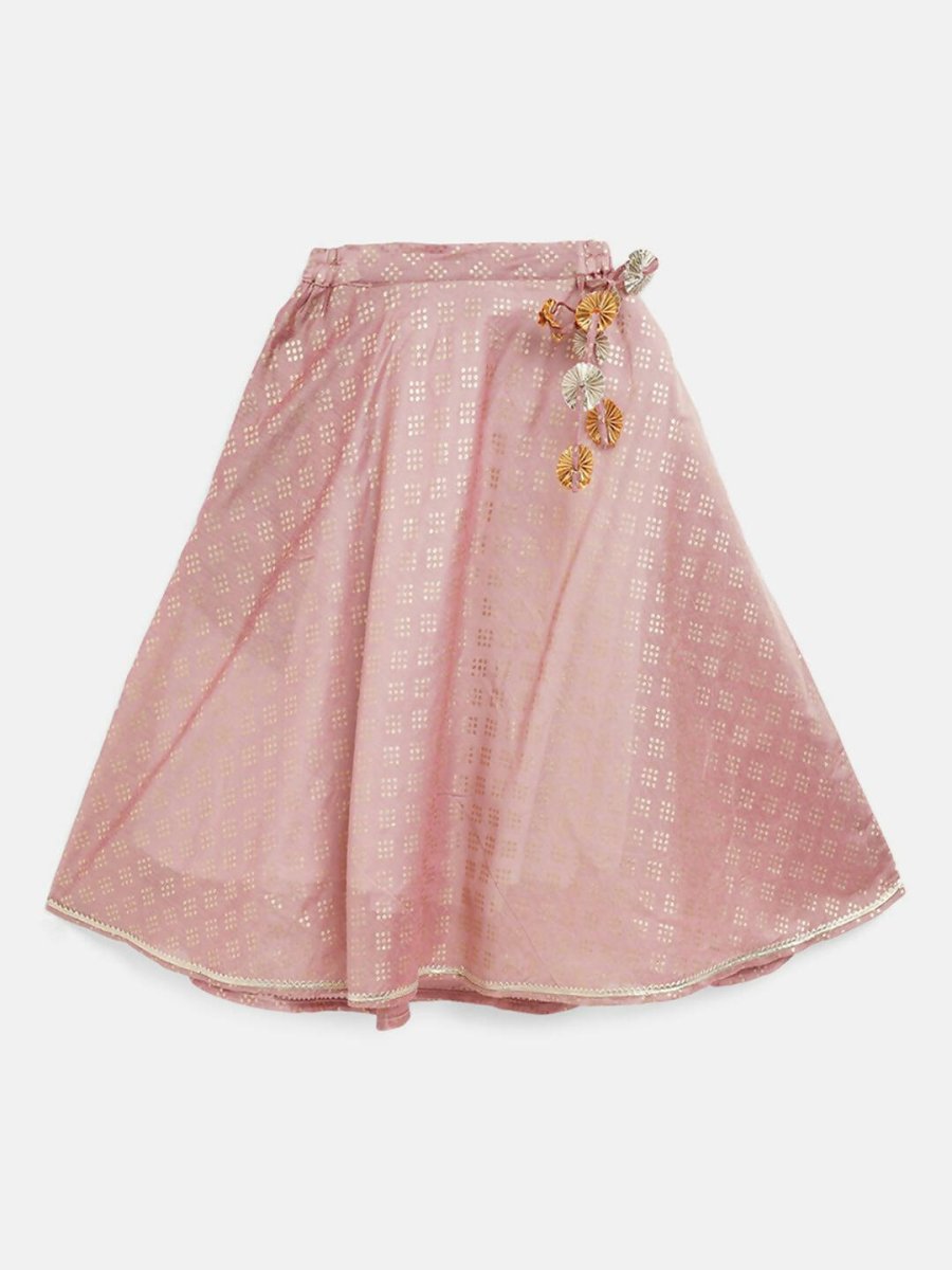 Ahalyaa Rusty Rose Chanderi Gold Foil Print Lehenga Choli With Dupatta For Girls | Swadesiicart