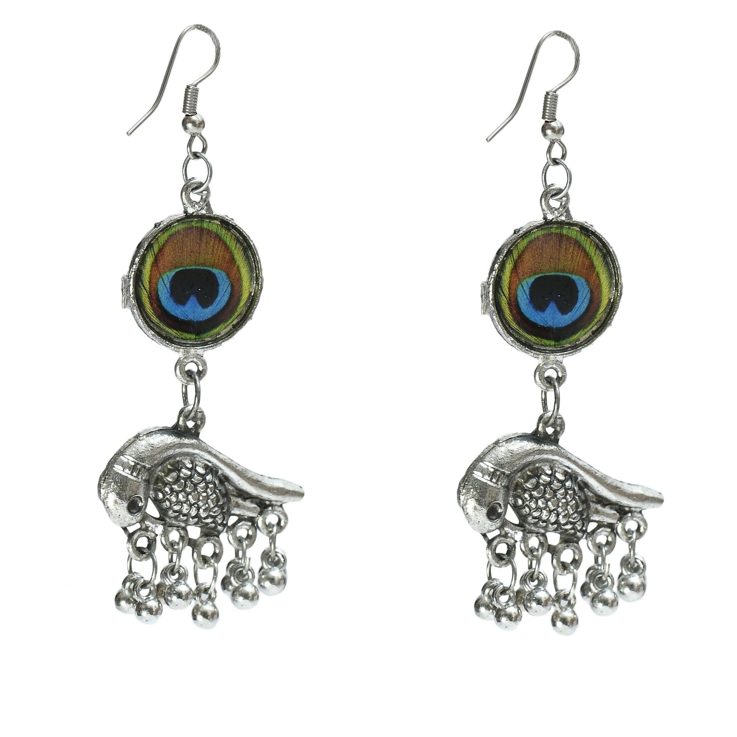 Mominos Fashion Johar Kamal Oxidised Silver-Plated Brass Finish Peacock Design Long Necklace Set For Women - Swadesiicart