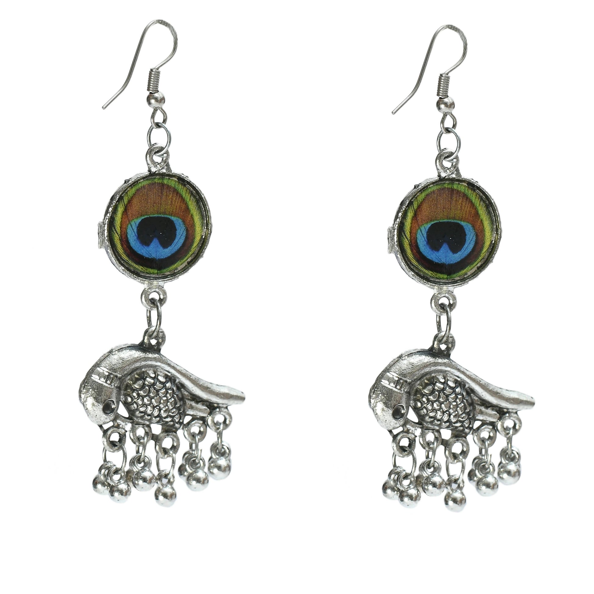 Mominos Fashion Johar Kamal Oxidised Silver-Plated Brass Finish Peacock Design Long Necklace Set For Women - Swadesiicart