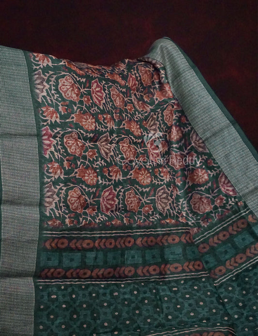 Light Green Lotus Print Semi Chanderi Saree By Gayathri Reddy Designer Studio | Swadesiicart