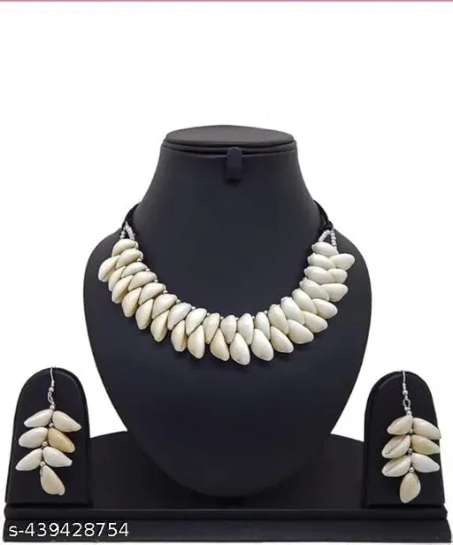 Tehzeeb Creations Women's White Seap Design Necklace Set - Swadesiicart