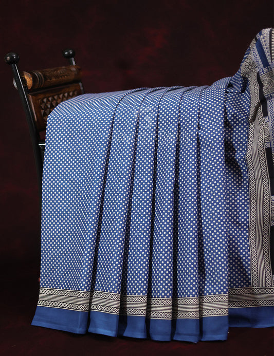 Blue Colored Block Print Cotton Saree By Gayathri Reddy Designer Studio | Swadesiicart