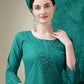 Jyoti Fashion Women's Teal Cotton Blend Embroidery & Sequence work Kurta with Trouser & Dupatta | Swadesiicart
