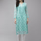 ADA Women Sea Green Embroidered Regular Chikankari Handloom Kurta with Trousers | Swadesiicart