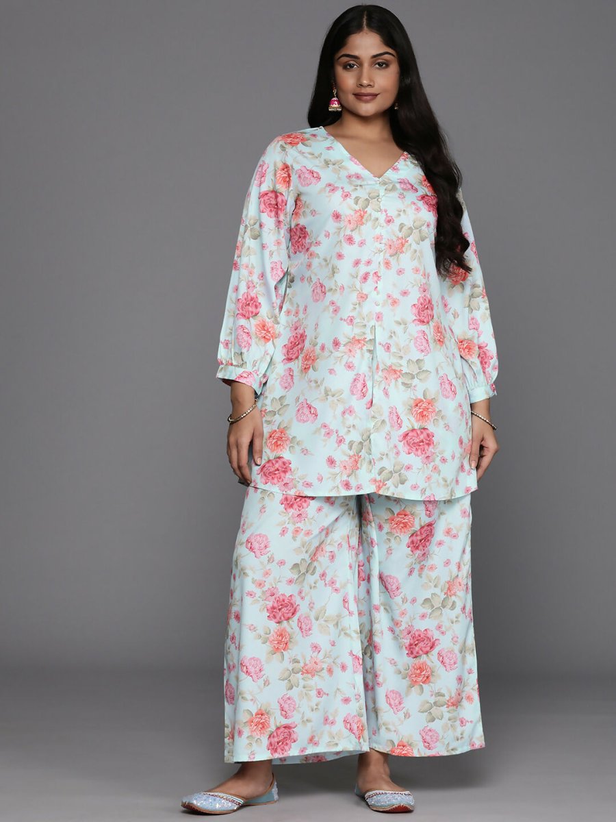 Ahalyaa Women's Traditional Wear Co-ords - Powder Blue - Swadesiicart