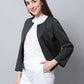 Even Apparels Black Polywool Open Front Statement Women's Jacket | Swadesiicart