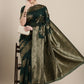 Saree Mall Green Floral Linen Blend Banarasi Saree | Swadesiicart