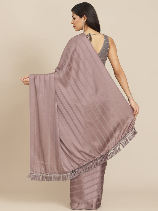 Tikhi Imli Gunmetal-Toned Striped Saree | Swadesiicart