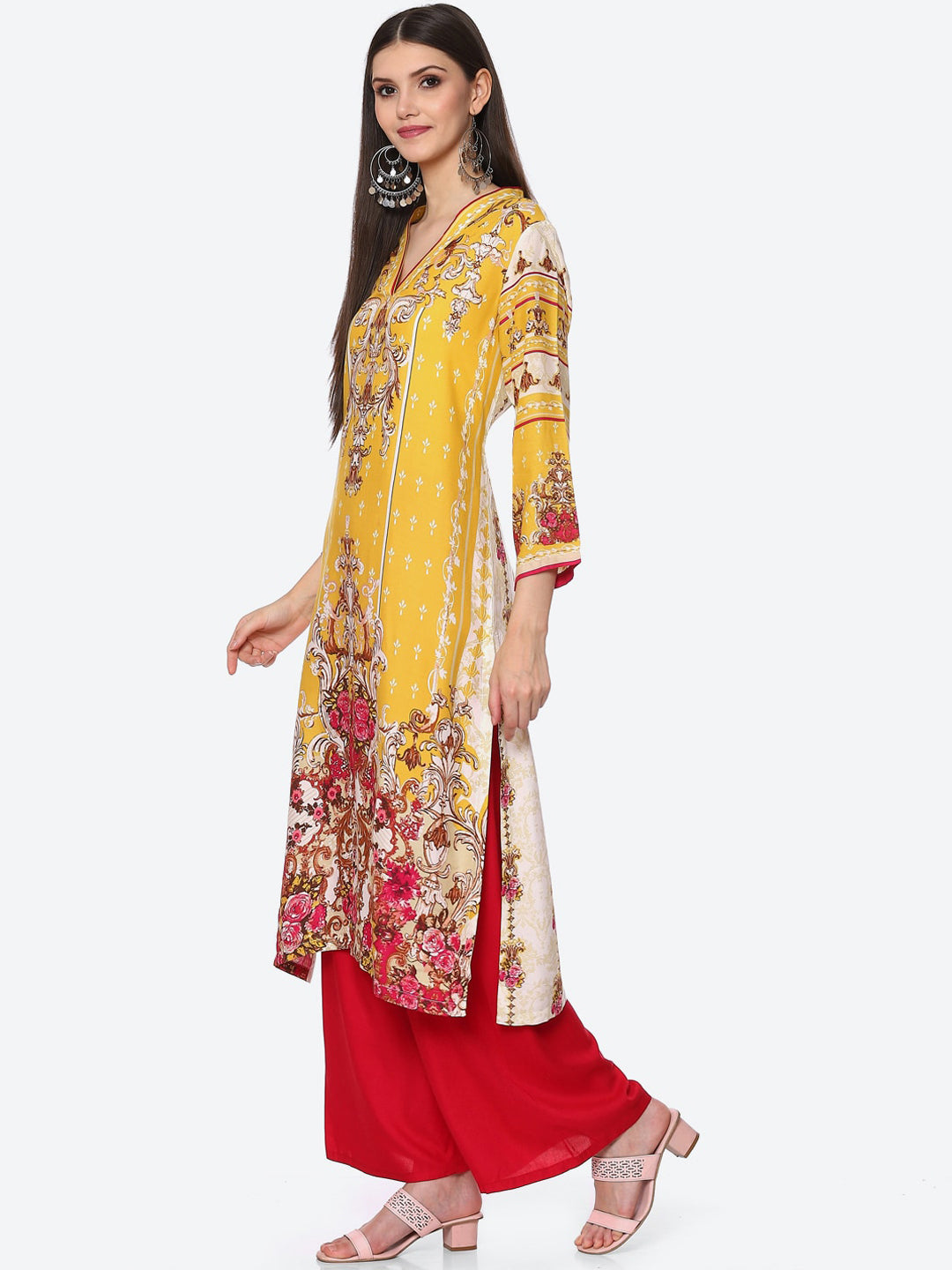 Biba Women Yellow Ethnic Motifs Printed Kurta - Swadesiicart