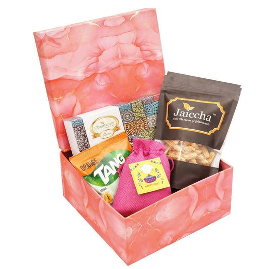 Ghasitaram Colourful Holi Box of Gujiyas, Butter Chakli, and Thandai | Swadesiicart