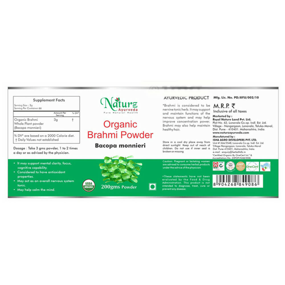 Naturz Ayurveda Organic Brahmi Powder | Swadesiicart