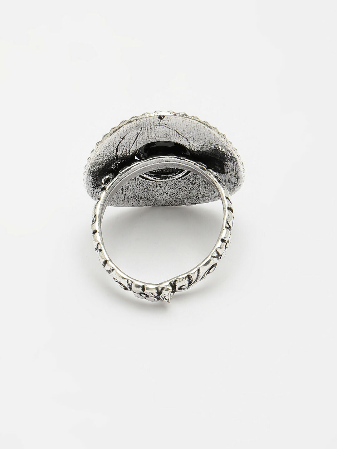NVR Women's Black Silver-Toned German Silver Adjustable Finger Ring | Swadesiicart