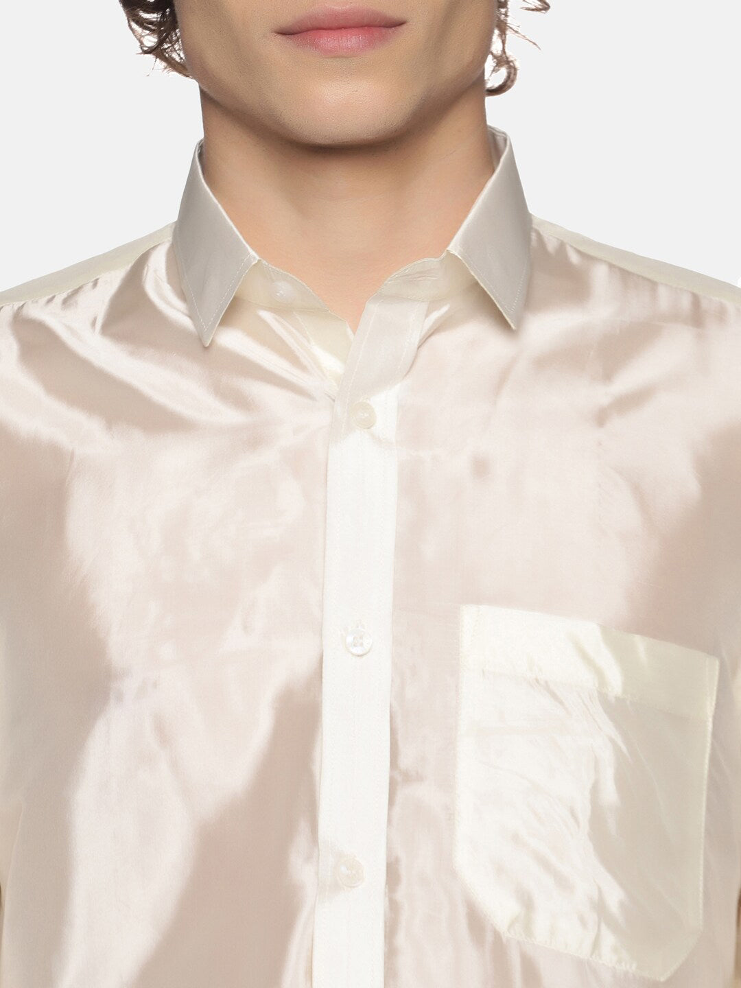 Sethukrishna Men Cream Solid With Angavastram | Swadesiicart