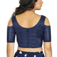 Aastha Fashion Women's Navy Blue Art Silk Cold Shoulder Sleeve Readymade Blouse