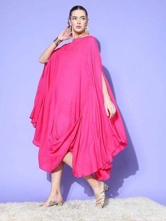 InWeave Fuchsia Rayon Cowel Style Kaftan - Swadesiicart