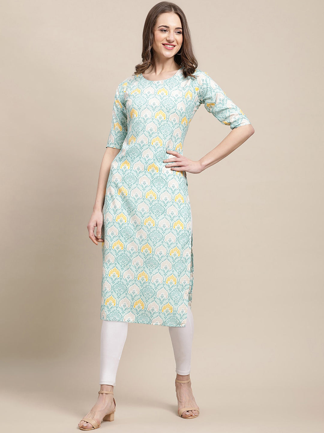 Kalini Women Teal & Blue Ethnic Motifs Printed Crepe Pack of 2 Kurtas | Swadesiicart
