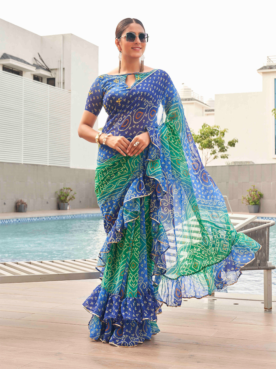 Tikhi Imli Bandhani Gotta Patti Georgette Saree | Swadesiicart