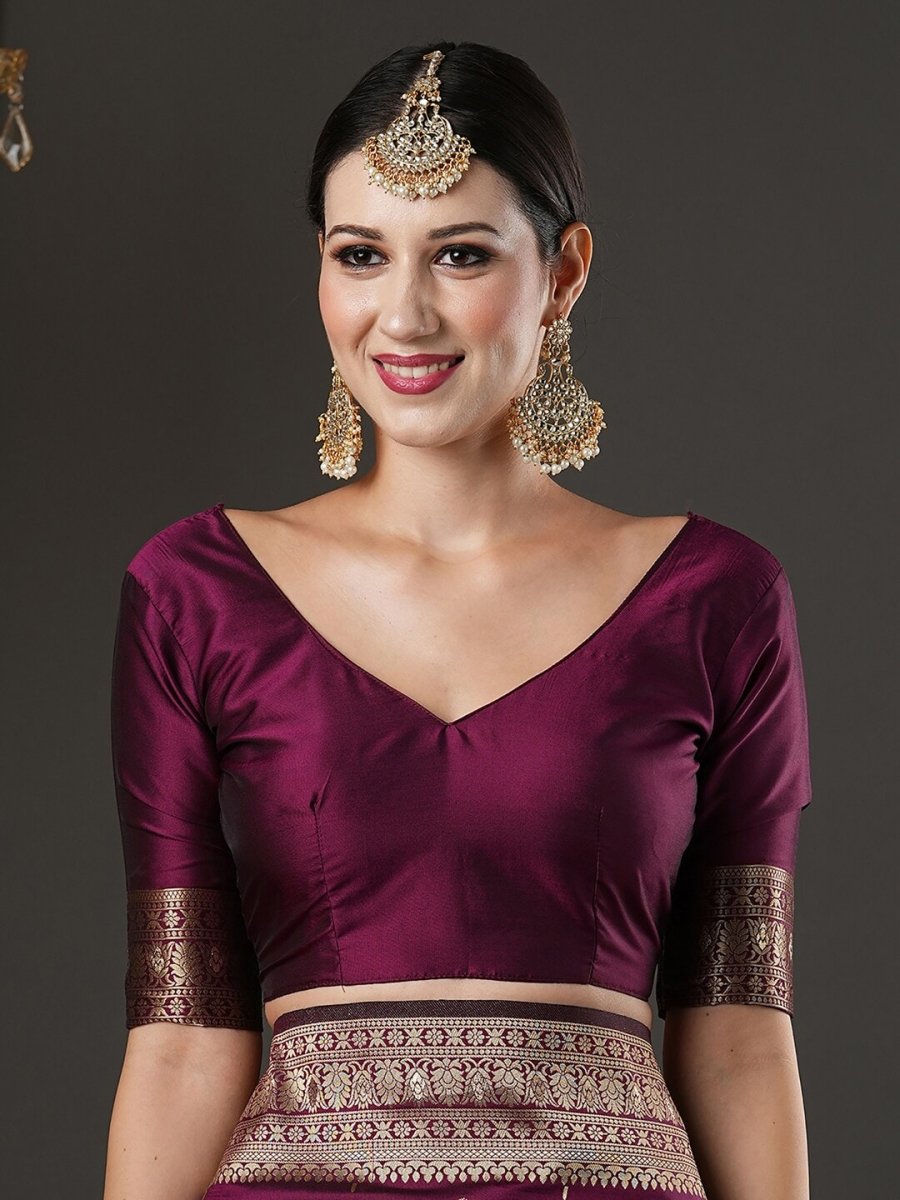 Anouk Purple & Gold-Toned Ethnic Motifs Zari Banarasi Saree | Swadesiicart