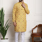 Sojanya Men Yellow Ethnic Motifs Printed Kurta with Churidar | Swadesiicart