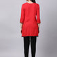 Souchii Women Red Yoke Design Thread Work Grandeur & Majestic Artwork Kurta - Swadesiicart