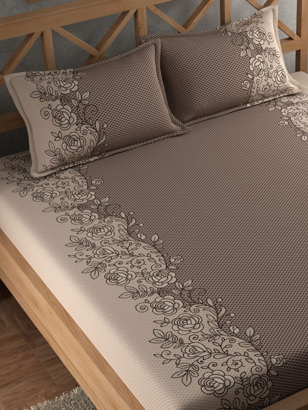 CHHAVI INDIA Brown Ethnic Motifs Cotton 210 TC King Bedsheet with 2 Pillow Covers - Swadesiicart