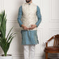 Sojanya Men Blue Ethnic Motifs Kurta with Pyjamas & Nehru Jacket | Swadesiicart