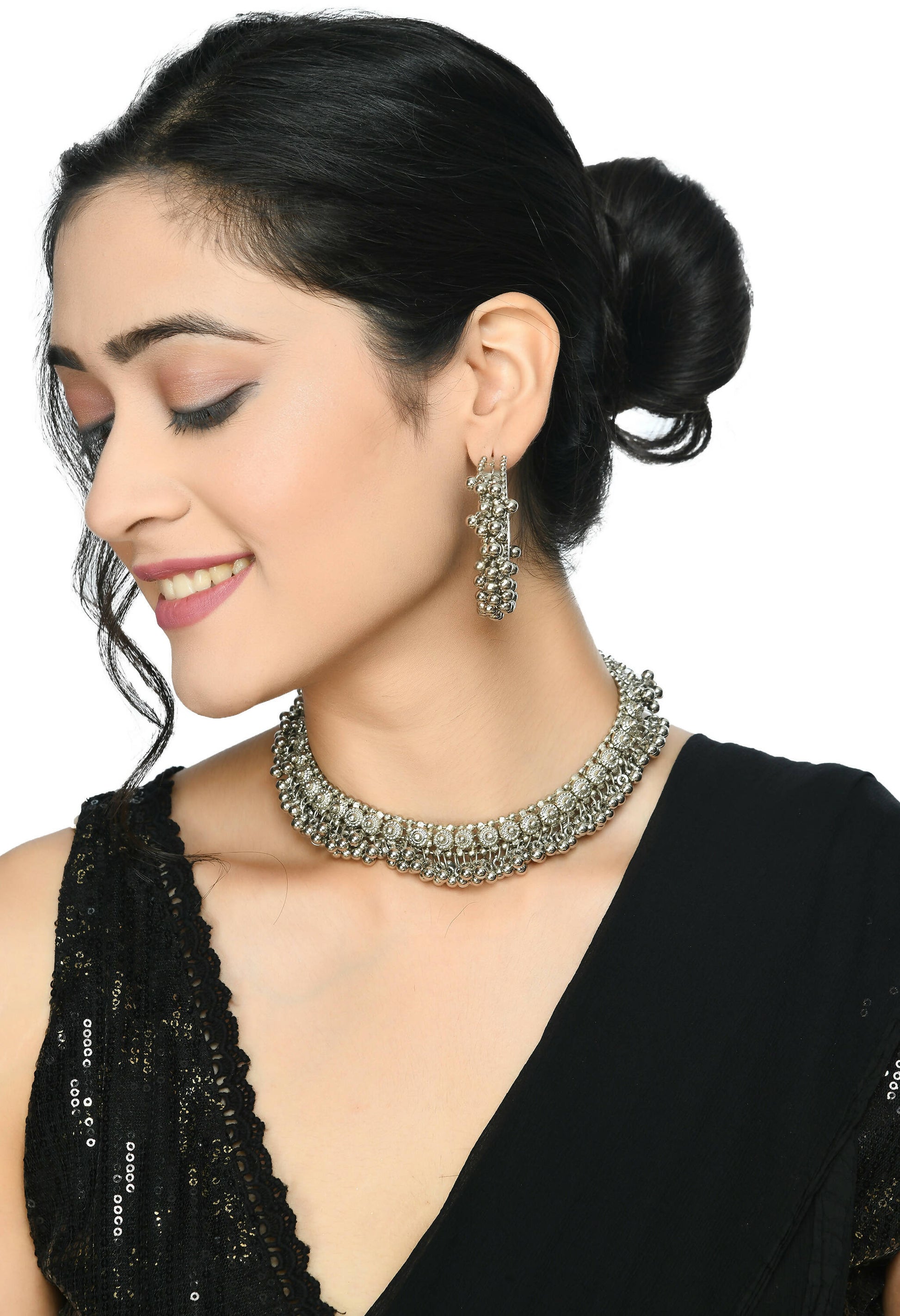 Mominos Fashion Johar Kamal Silver-Plated Brass Finish Ghungroo Work Choker For Women | Swadesiicart