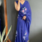 Aayaa Designer 1 min Hand Painted Ready to Wear saree - Navy Blue | Swadesiicart
