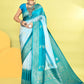 Joban Fashion Sky Blue & Rama Plain With Weaving Border Banarasi Silk Sarees | Swadesiicart